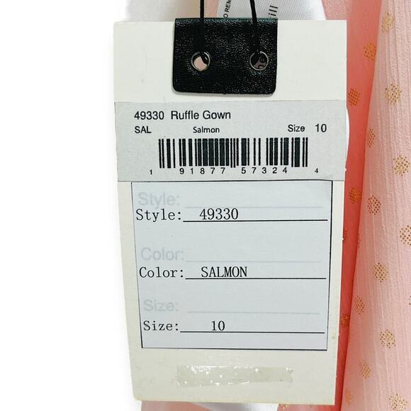 Mac Duggal Chiffon Embellished Sequin Asymmetric Ruffle Long Dress Pink 10 NWT - Picture 13 of 16